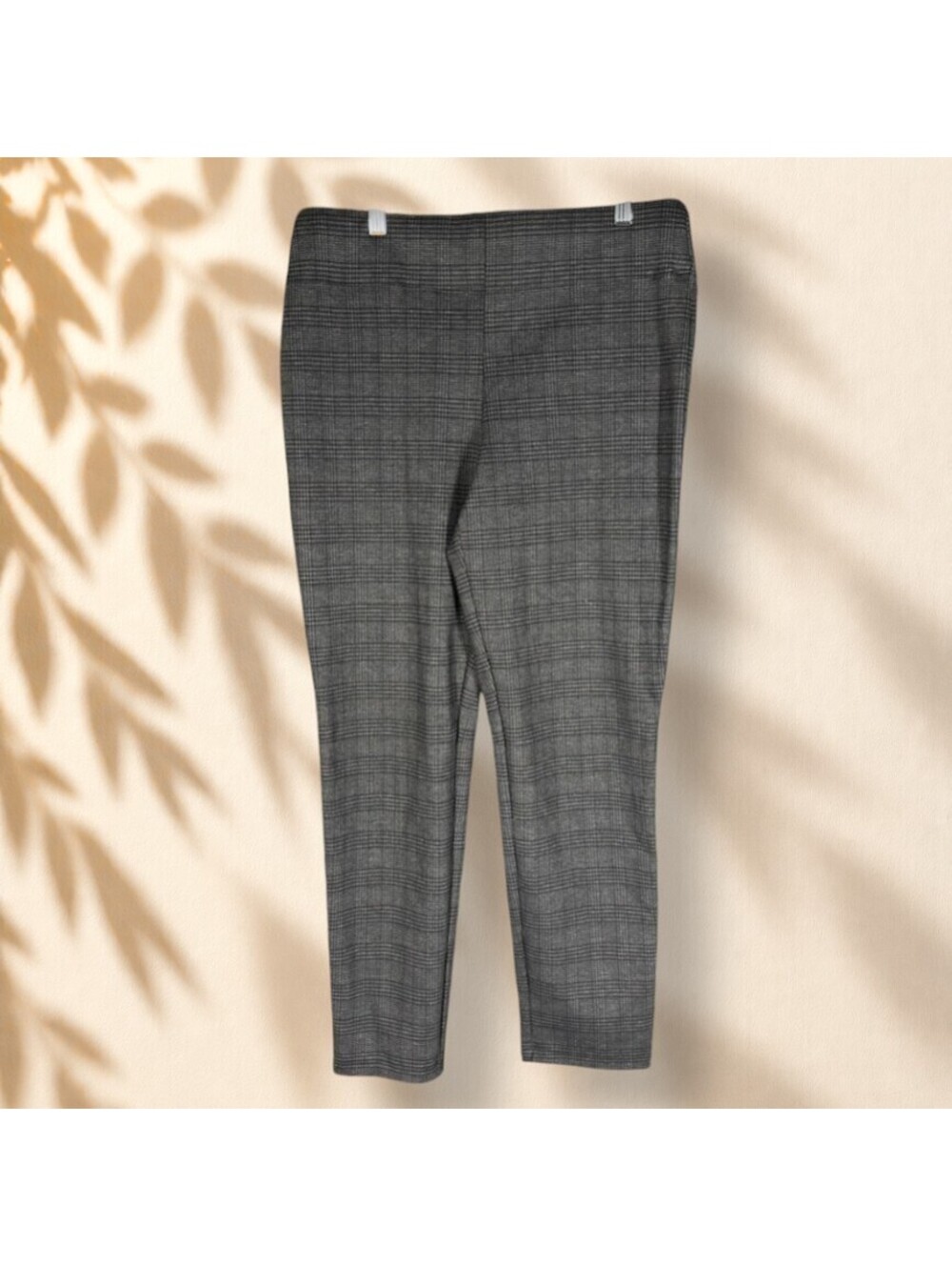 Max Studio Dress Pants Women L Large Gray Plaid High Rise Flat Front Skinny